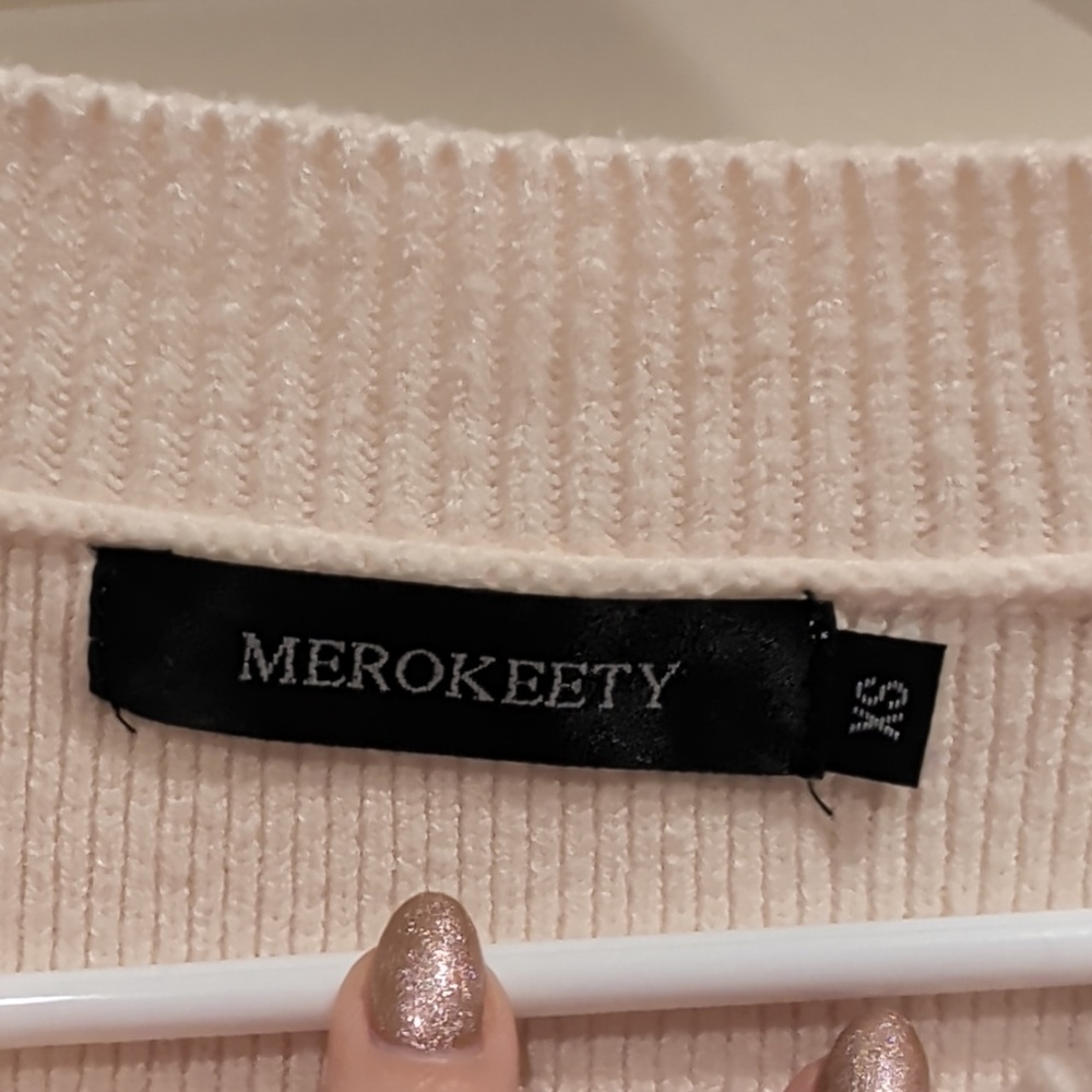 Merokeety Women's Creamish Pink Cropped Sweater - Picture 3 of 8